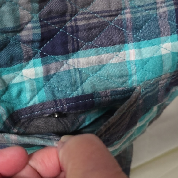 Southern Lady Teal & Plaid Quilted zip up vest w/ pockets. XL - Picture 4 of 6